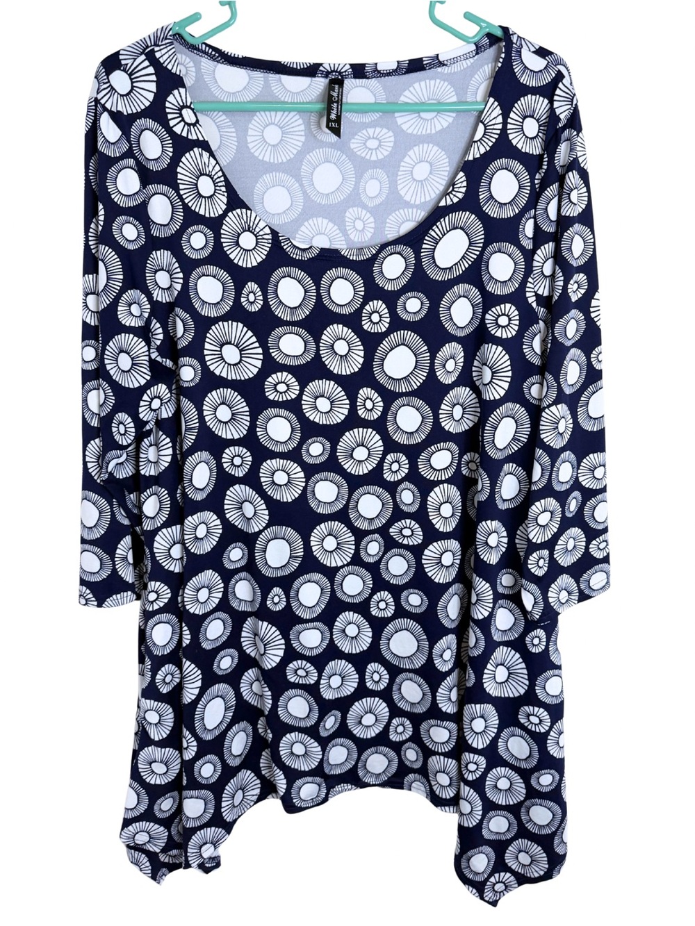 3/$20 White Mark Navy White Circular Print Scoop Neck 3/4 Sleeve Tunic Size 1XL